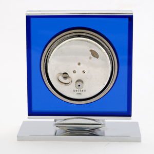 Back of the Angleus 8 day desk clock with cobalt glass
