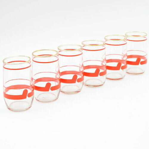 Set of glasses 1970s decorated with red stripe