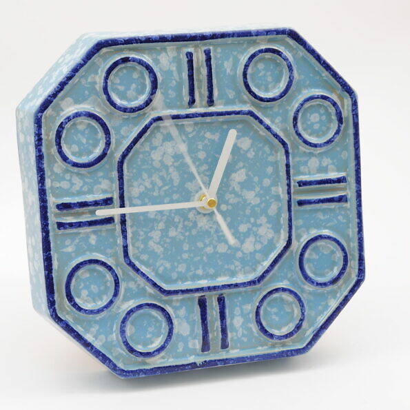 Blue Ceramic Wall Clock from Keramo Kozlany Czechoslovakia