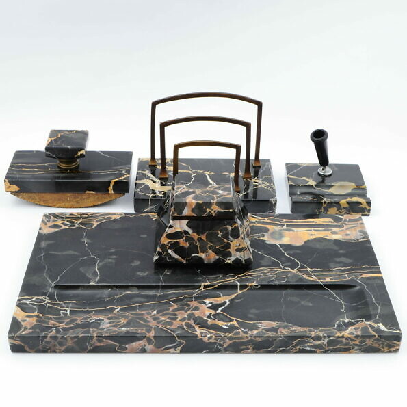Black Art Deco Portoro Marble Desk Set