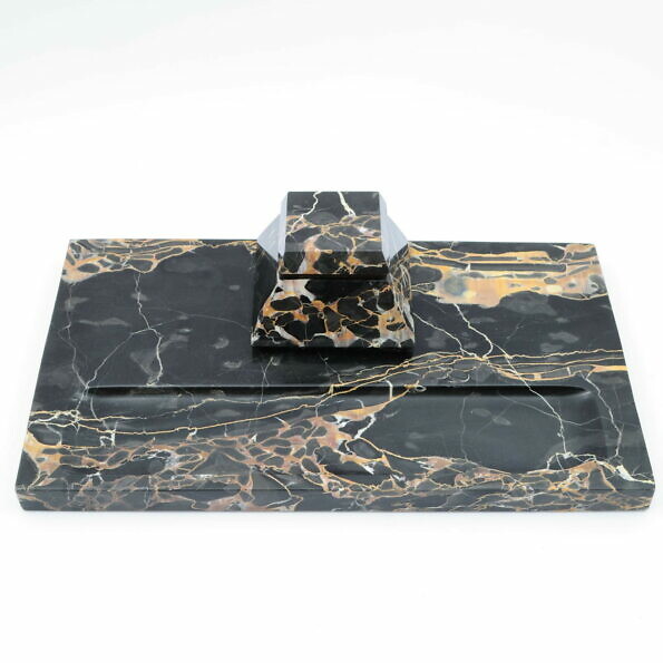 Black Portoro marble desk set in art deco style