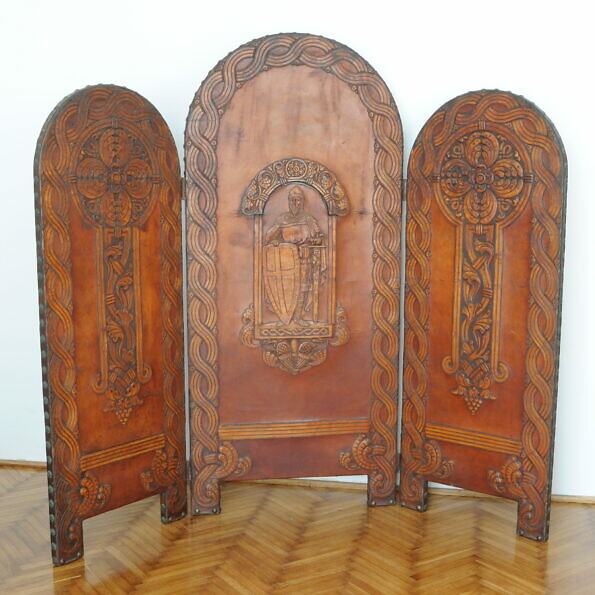 Romanesque Style Leather Screen by Georg Hulbe
