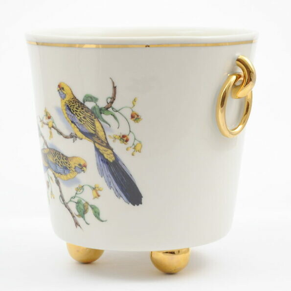 Gilded porcelain planter with parrots from 1950s