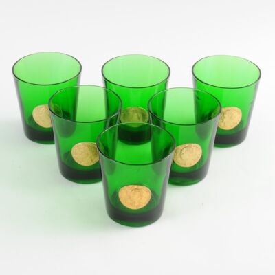 Komplet sześciu zielonych szklanek Byrrh, Włochy, lata 70.