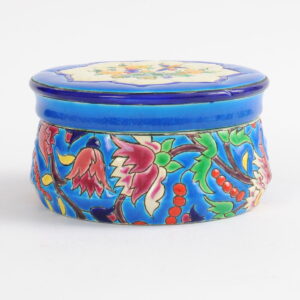 Kolorowe ceramiczne puzderko Longwy, Francja, lata 40.