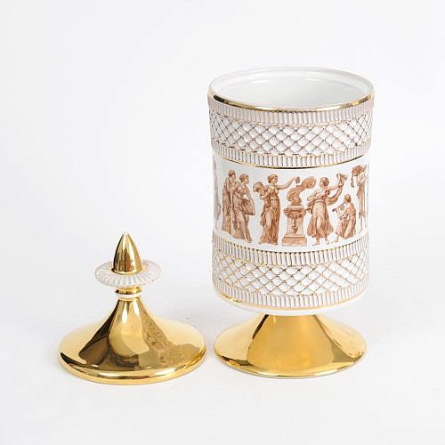 Złocony pojemnik Fiorentine, Włochy, lata 50