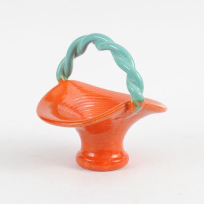 Pomarańczowy ceramiczny koszyk, Roger Guerin, Belgia, lata 30.