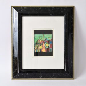 Grafika - pejzaż abstrakcyjny, aut. Friedensreich Hundertwasser, lata 80.