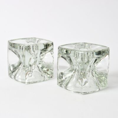 Para szklanych świeczników, proj. Rudolf Jurnikl, lata 70.