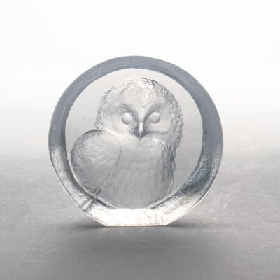 Szklana rzeźba sowy, proj. Mats Jonasson, lata 90.