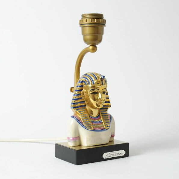 Porcelanowa lampa stołowa z popiersiem faraona, proj. Edoardo Tasca, Capodimonte, Włochy, lata 70.