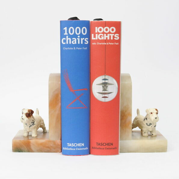 Alabastrowe podpórki do książek z psami, Wielka Brytania, lata 30.