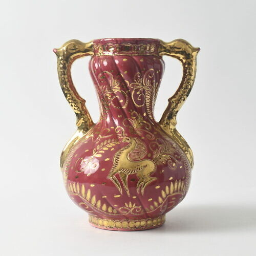 Różowo-złoty wazon Faiencerie de Jemappes