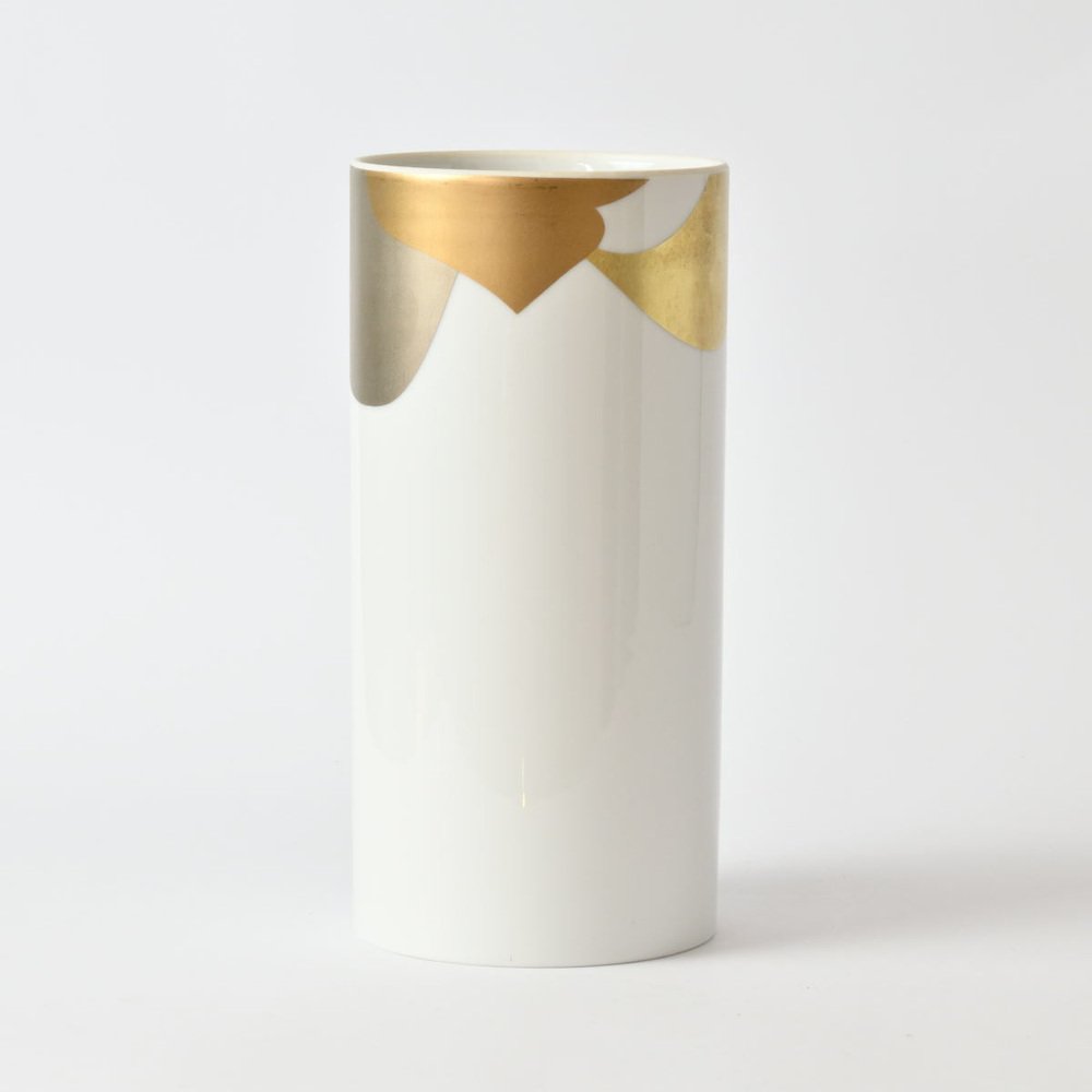 Modernistyczny wazon z białej porcelany Rosenthal ze złoconą dekoracją, lata 70.