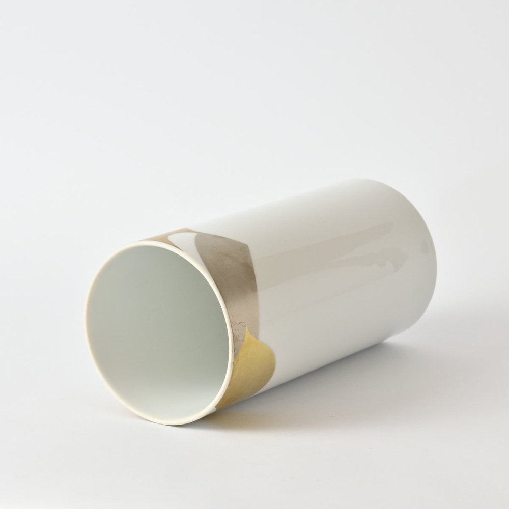 Modernistyczny wazon z białej porcelany Rosenthal ze złoconą dekoracją, lata 70.