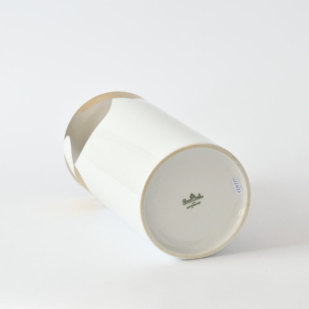 Modernistyczny wazon z białej porcelany Rosenthal ze złoconą dekoracją, lata 70.