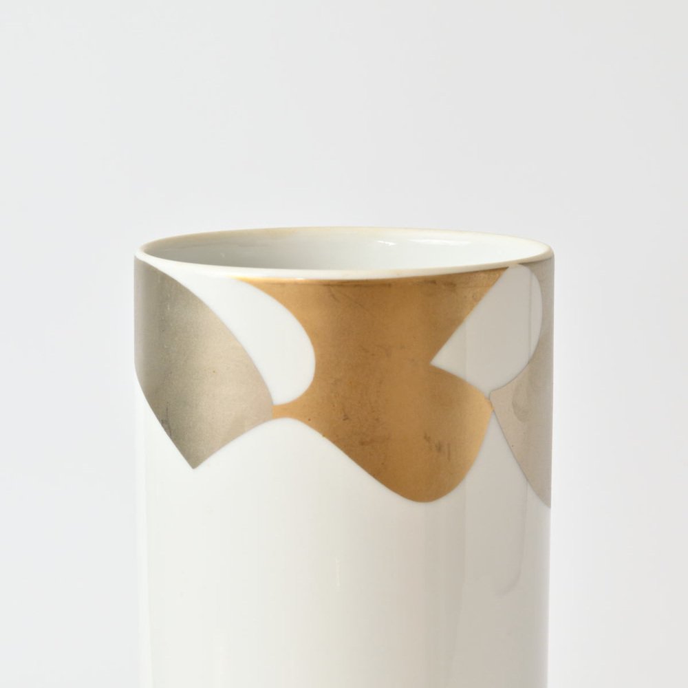 Modernistyczny wazon z białej porcelany Rosenthal ze złoconą dekoracją, lata 70.