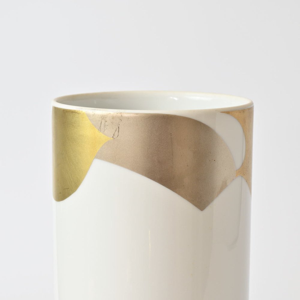 Modernistyczny wazon z białej porcelany Rosenthal ze złoconą dekoracją, lata 70.